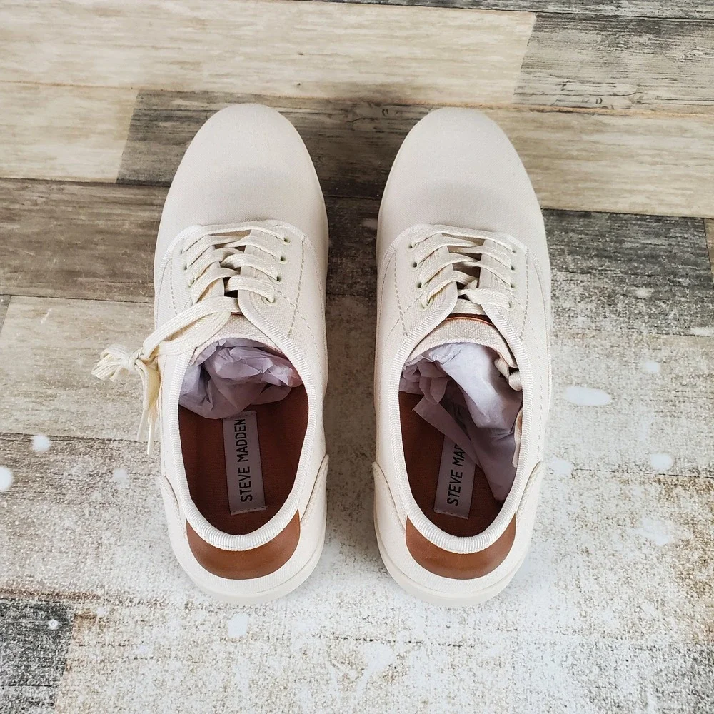 Steve Madden Fenta Mens Shoes Sz 10 M Running Cream Lace Up Riund Toe Sneakers
